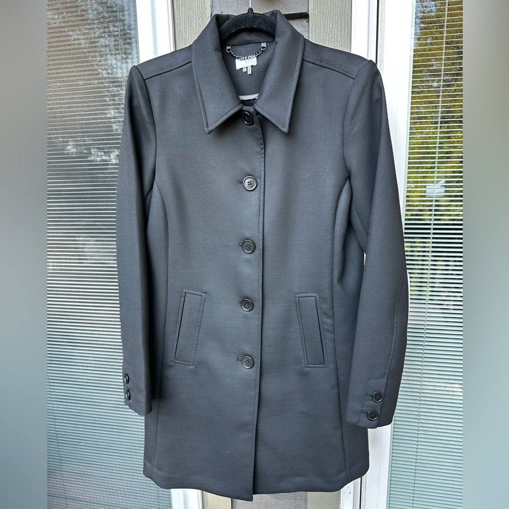 Ecru Black‎ Button Front Trench Coat Size S